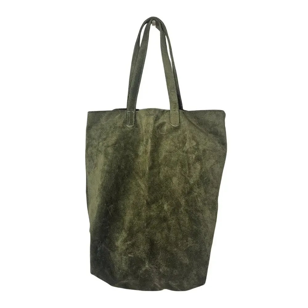 Baggu Olive Green Suede Natural Milled Leather Tote Bag Boho Casual Minimalist